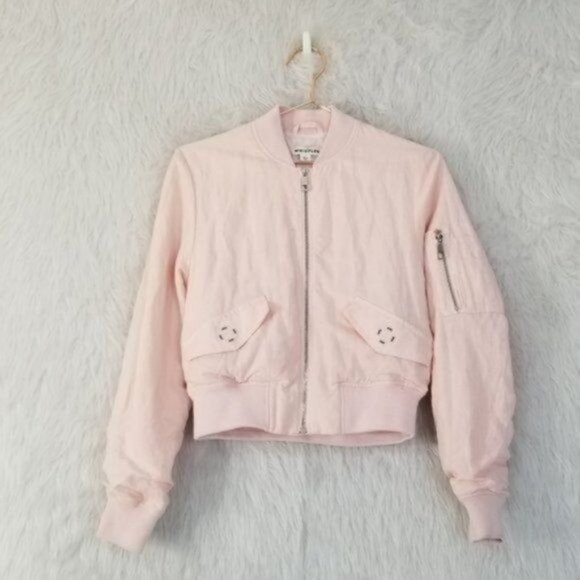 Whistles Rudy Casual Nude Pink Zipper Front Bomber Jacket Women's Extra Small XS - Picture 1 of 12